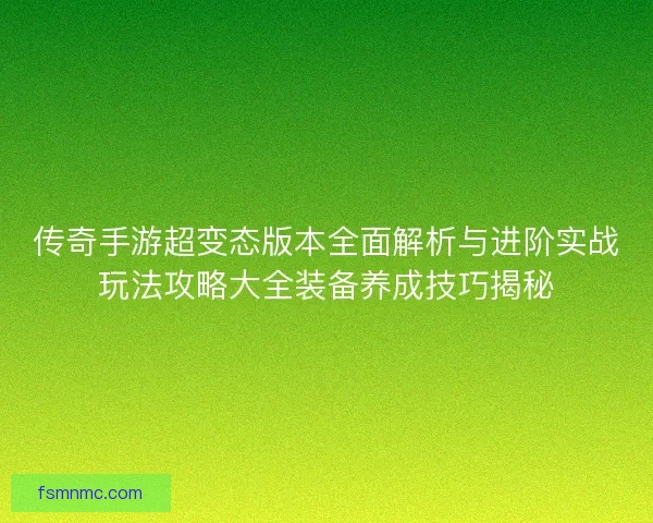 传奇手游超变态版本全面解析与进阶实战玩法攻略大全装备养成技巧揭秘