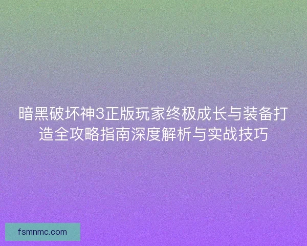 暗黑破坏神3正版玩家终极成长与装备打造全攻略指南深度解析与实战技巧